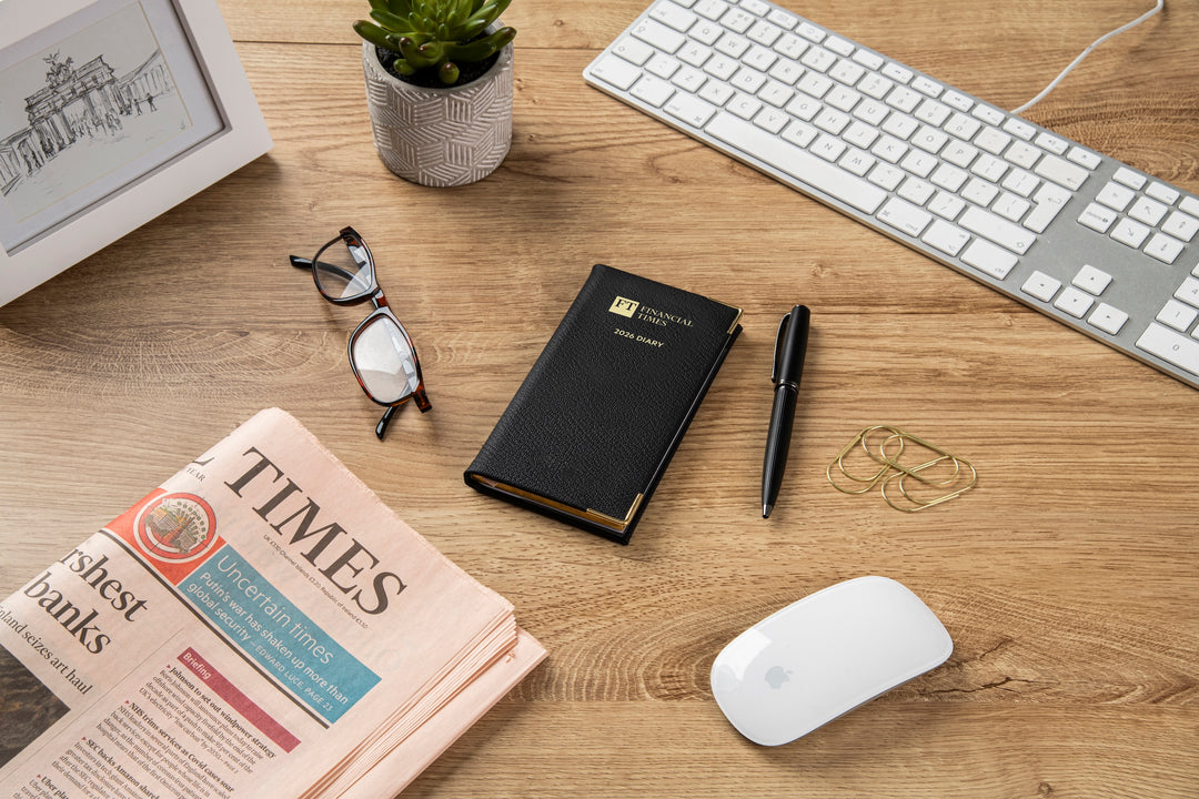 2026 Leather Portrait Pocket Diary - Week-to-View Planner- Black (PL-26)