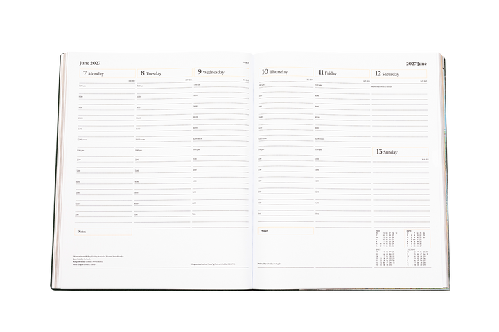 2027 Calendar Year Desk Diary – Week-to-View Planner – Luxury, Padded Faux Leather Cover in Claret (DCC-27)