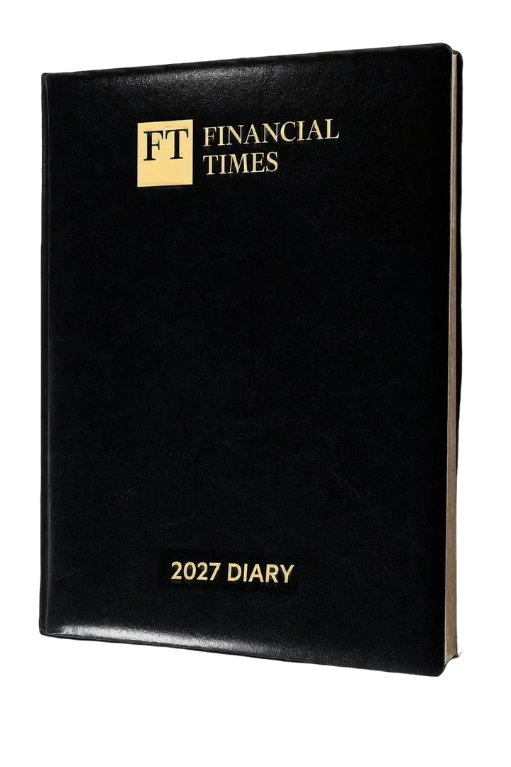 2027 Calendar Year Desk Diary – Week-to-View Planner – Luxury, Padded Faux Leather Cover in Black (DC-27)