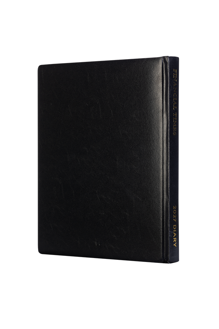 2027 Calendar Year Desk Diary – Week-to-View Planner – Luxury, Padded Faux Leather Cover in Black (DC-27)