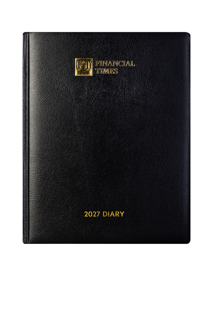 2027 Calendar Year Desk Diary – Week-to-View Planner – Luxury, Padded Faux Leather Cover in Black (DC-27)