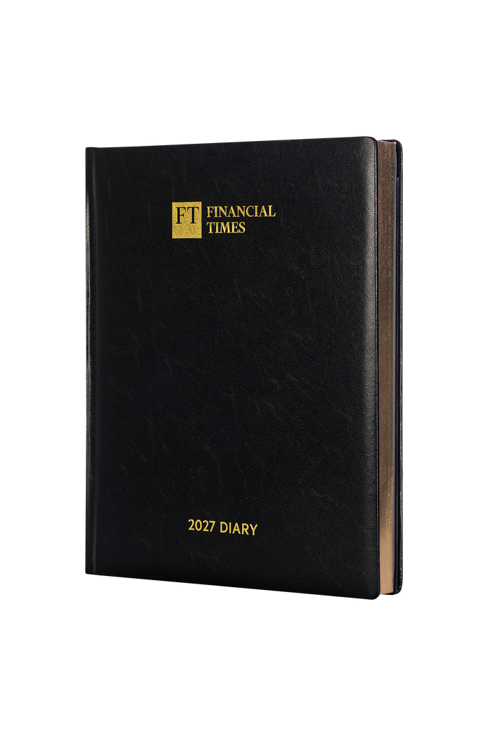2027 Calendar Year Desk Diary – Week-to-View Planner – Luxury, Padded Faux Leather Cover in Black (DC-27)