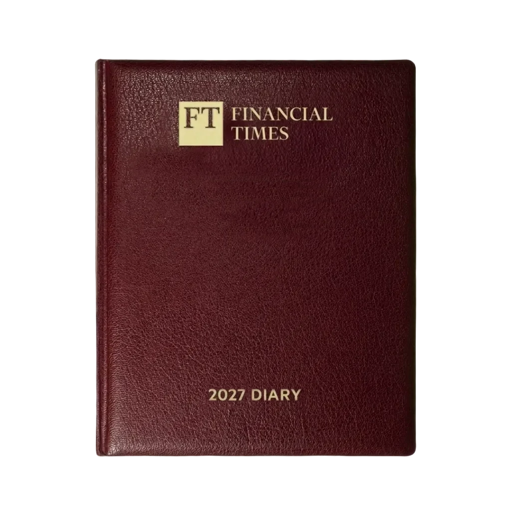 2027 Calendar Year Desk Diary – Week-to-View Planner – Luxury, Padded Faux Leather Cover in Claret (DCC-27)