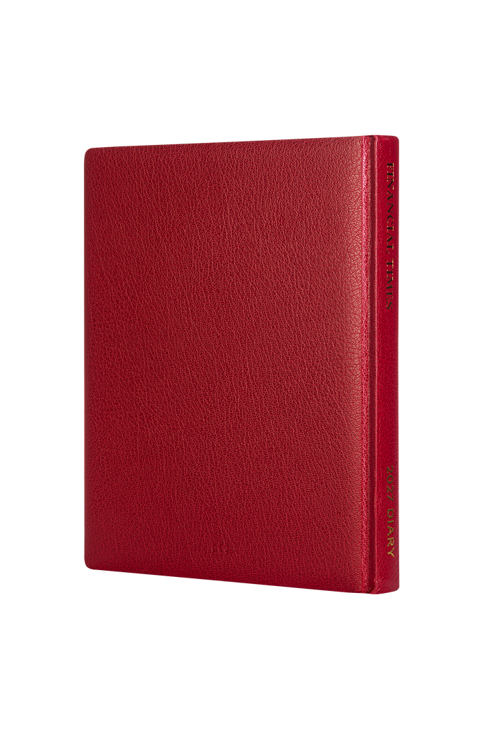 2027 Calendar Year Desk Diary – Week-to-View Planner – Luxury, Padded Faux Leather Cover in Claret (DCC-27)