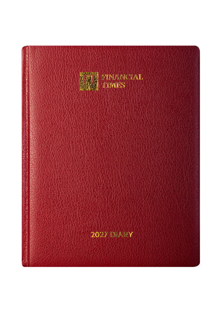 2027 Calendar Year Desk Diary – Week-to-View Planner – Luxury, Padded Faux Leather Cover in Claret (DCC-27)