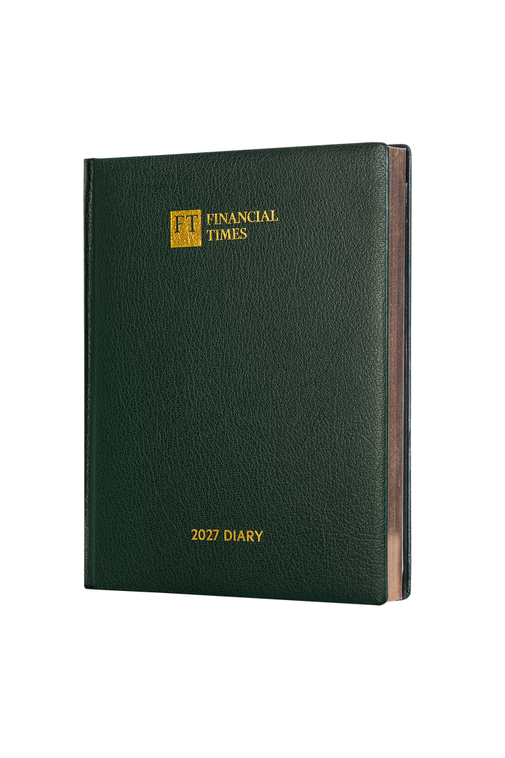 2027 Calendar Year Desk Diary – Week-to-View Planner – Luxury, Padded Faux Leather Cover in Green (DCG-27)