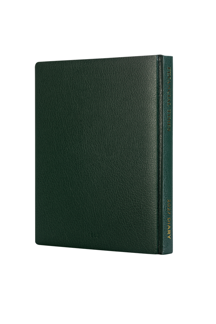 2027 Calendar Year Desk Diary – Week-to-View Planner – Luxury, Padded Faux Leather Cover in Green (DCG-27)