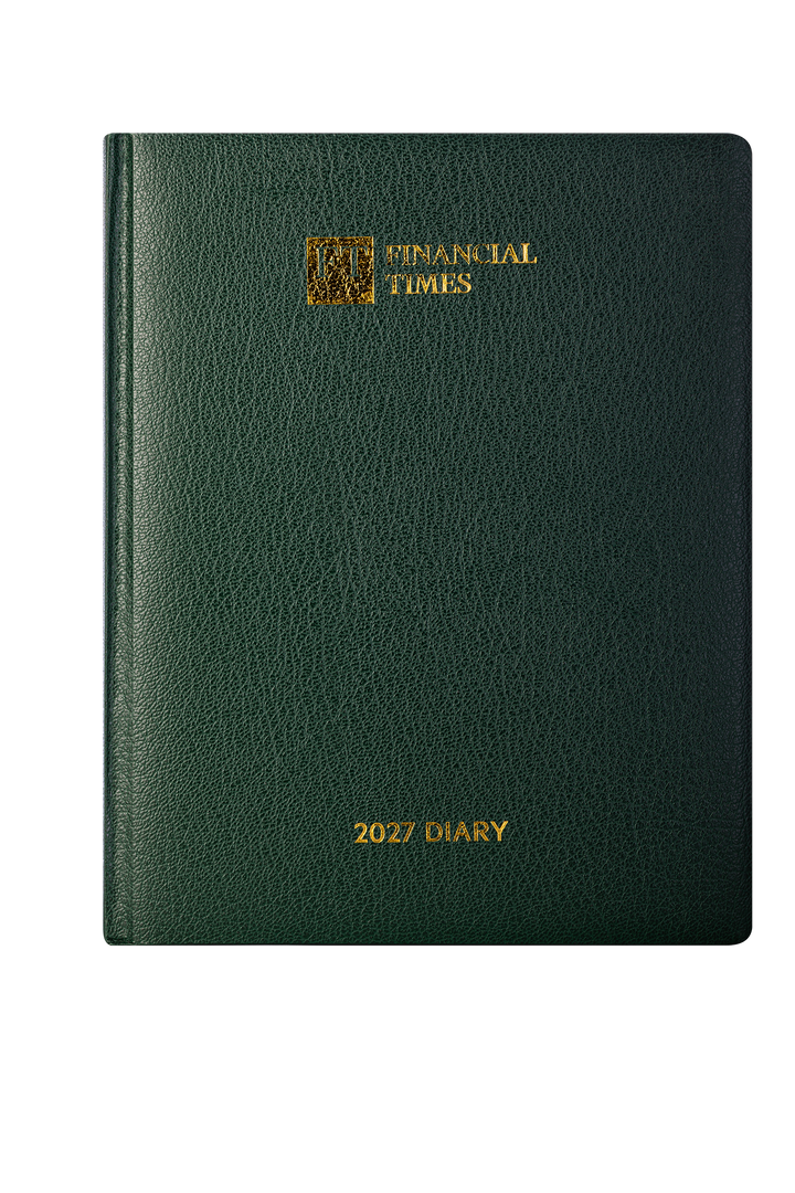 2027 Calendar Year Desk Diary – Week-to-View Planner – Luxury, Padded Faux Leather Cover in Green (DCG-27)