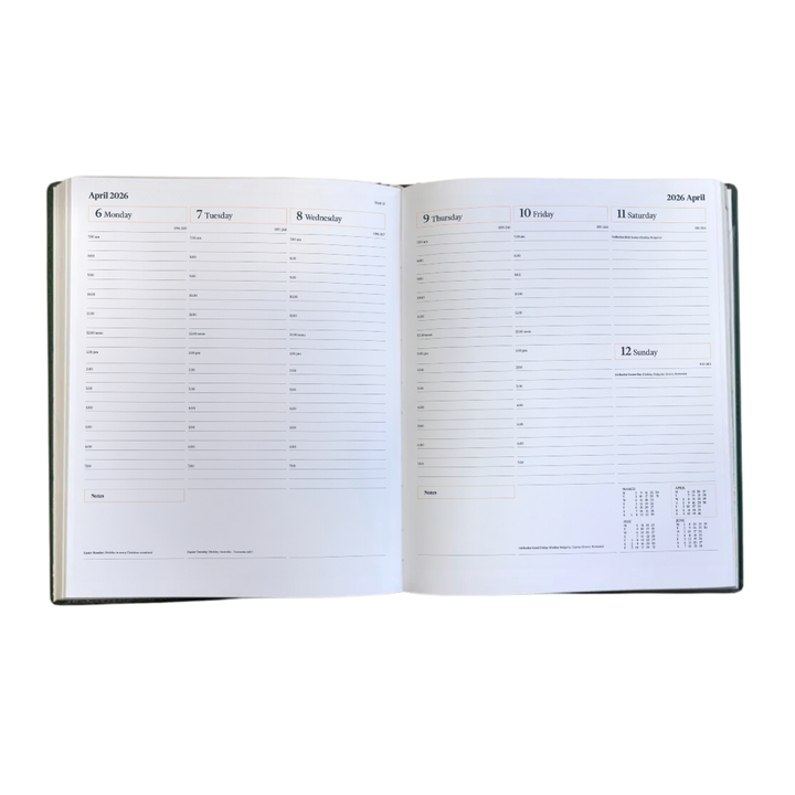 2027 Calendar Year Leather Desk Diary – Week-to-View Planner – Natural Grain, Italian Leather Cover in Black (DL-27)