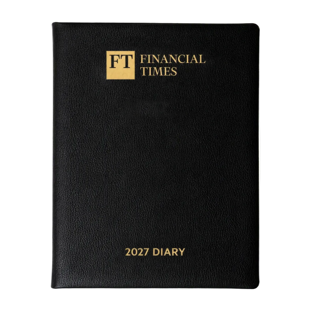 2027 Calendar Year Leather Desk Diary – Week-to-View Planner – Natural Grain, Italian Leather Cover in Black (DL-27)