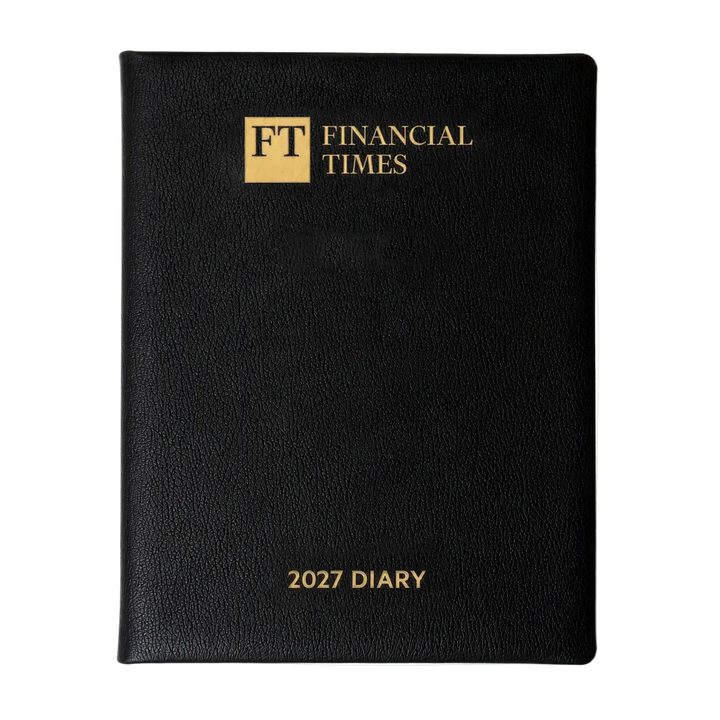 2027 Calendar Year Leather Desk Diary – Week-to-View Planner – Natural Grain, Italian Leather Cover in Black (DL-27)