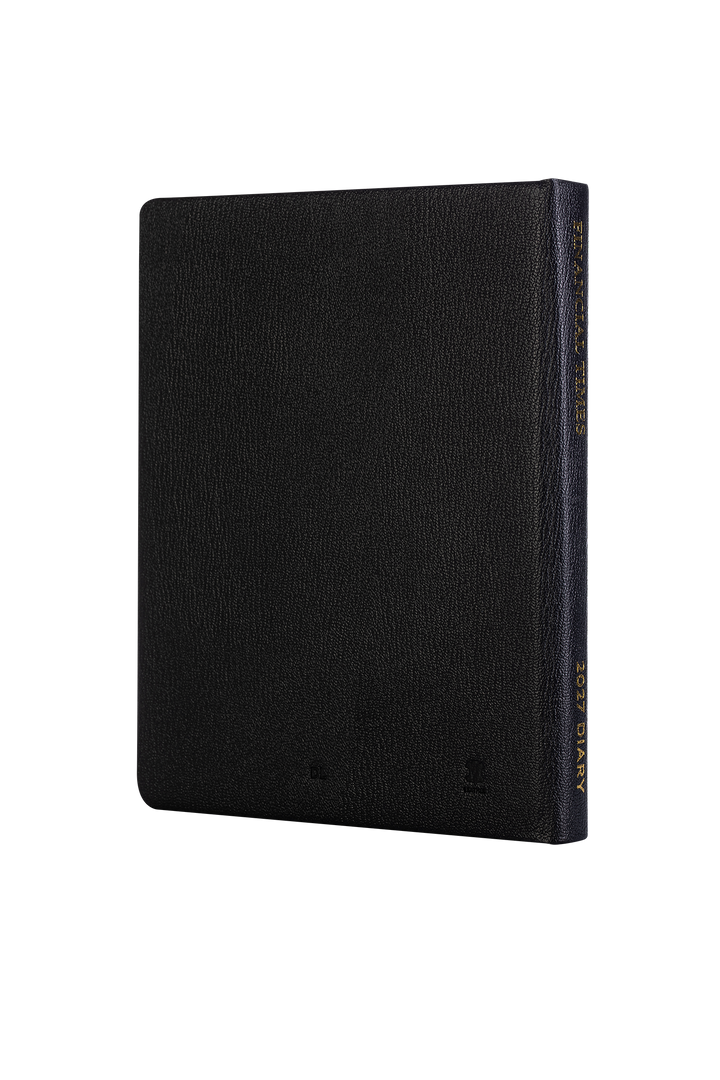 2027 Calendar Year Leather Desk Diary – Week-to-View Planner – Natural Grain, Italian Leather Cover in Black (DL-27)