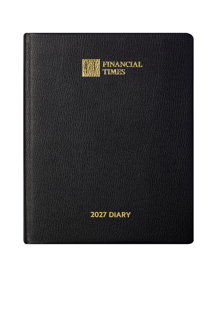 2027 Calendar Year Leather Desk Diary – Week-to-View Planner – Natural Grain, Italian Leather Cover in Black (DL-27)