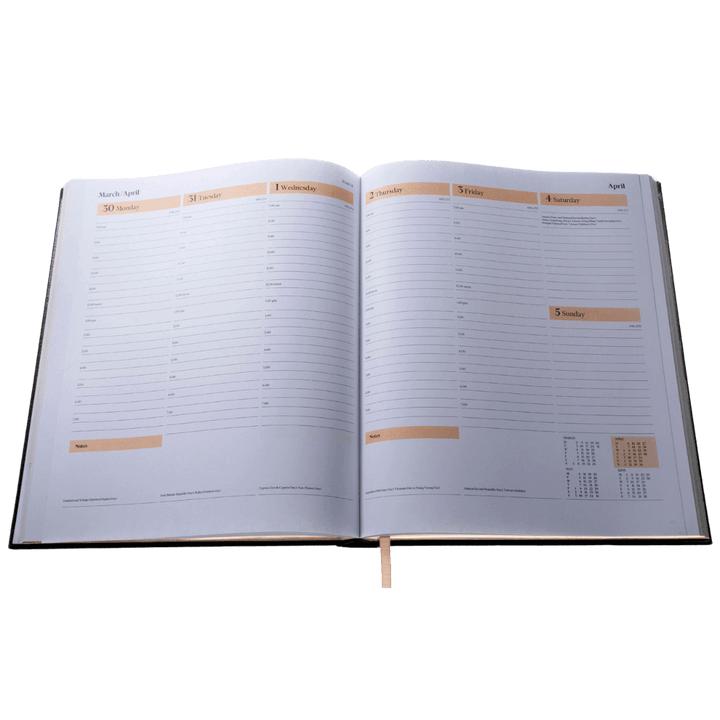 2025 Leather Desk Diary - Week-to-View Planner - Black - UK FT B2C