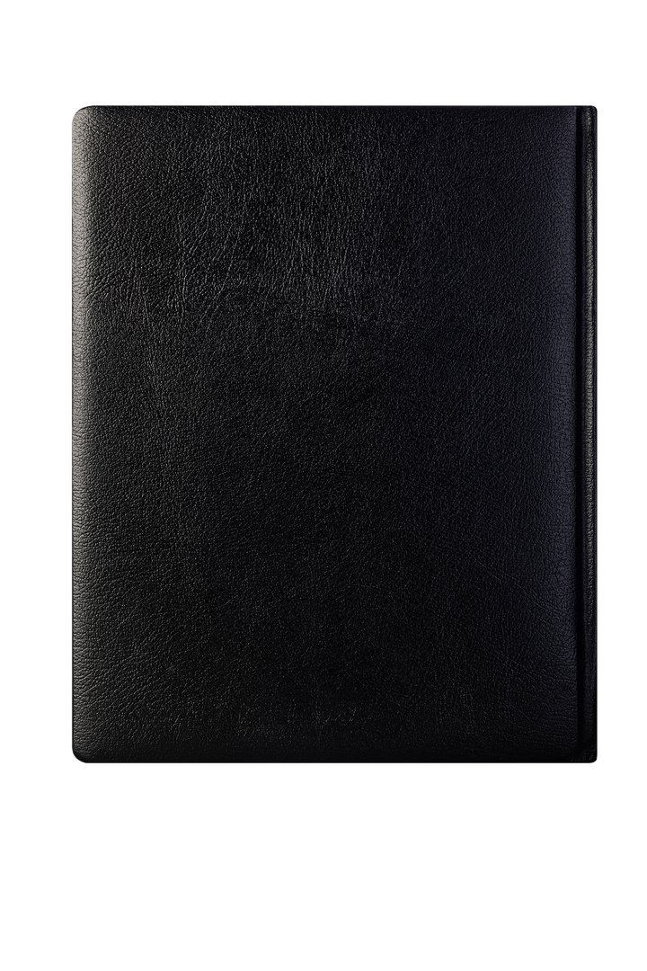2027 Calendar Year Desk Diary – Day-a-Page Planner with Pink Paper – Luxury, Padded Faux Leather Cover in Black (DPC-27)