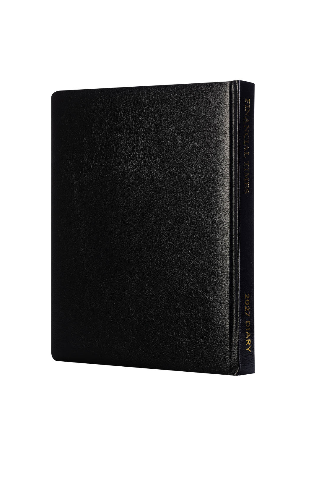 2027 Calendar Year Desk Diary – Day-a-Page Planner with Pink Paper – Luxury, Padded Faux Leather Cover in Black (DPC-27)