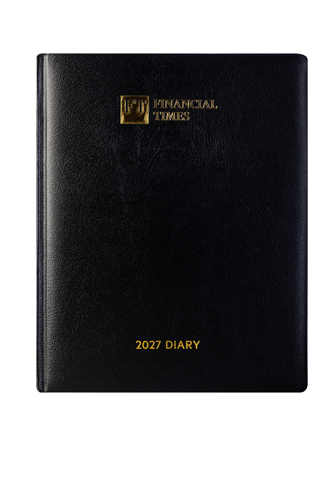 2027 Calendar Year Desk Diary – Day-a-Page Planner with Pink Paper – Luxury, Padded Faux Leather Cover in Black (DPC-27)