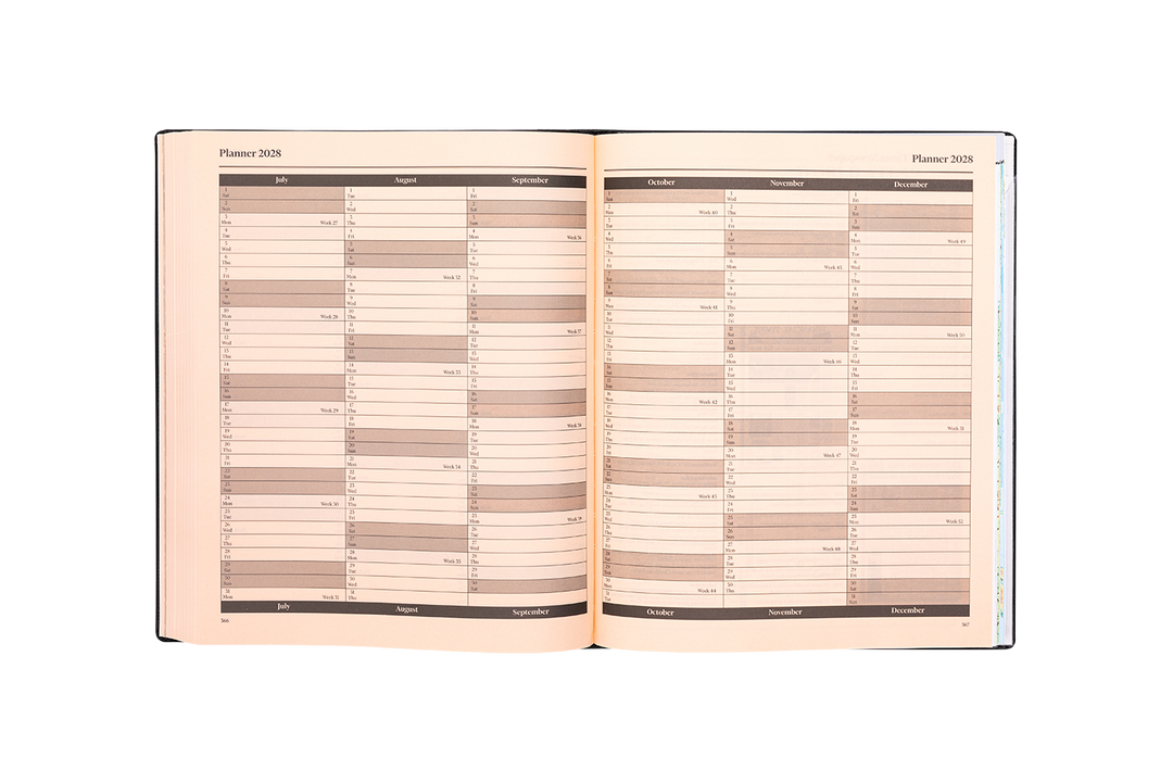 2027 Calendar Year Desk Diary – Day-a-Page Planner with Pink Paper – Luxury, Padded Faux Leather Cover in Black (DPC-27)