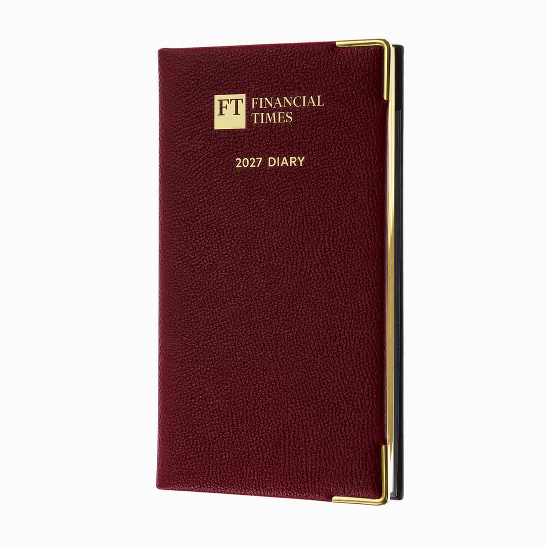 2027 Calendar Year Portrait Pocket Diary – Week-to-View Planner – Luxury, Padded Faux Leather Cover in Claret (PCC-27)