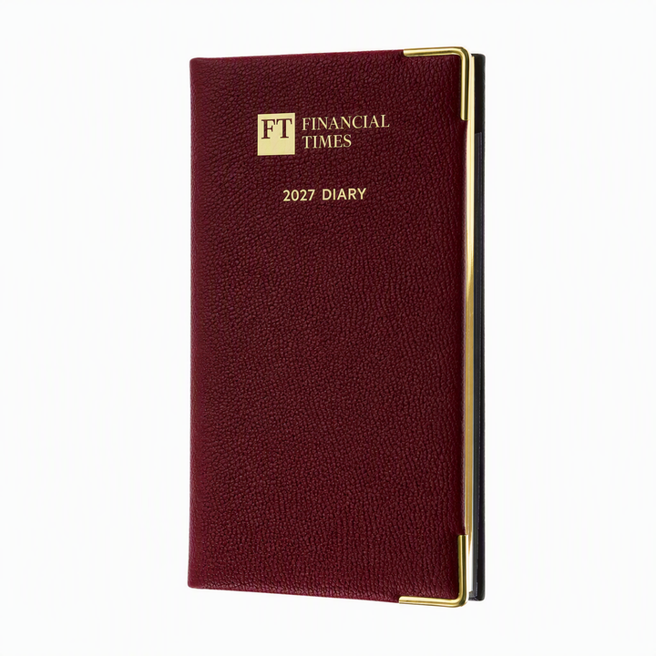 2027 Calendar Year Portrait Pocket Diary – Week-to-View Planner – Luxury, Padded Faux Leather Cover in Claret (PCC-27)
