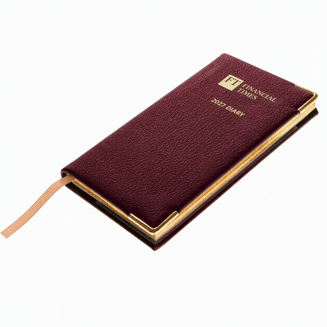 2027 Calendar Year Portrait Pocket Diary – Week-to-View Planner – Luxury, Padded Faux Leather Cover in Claret (PCC-27)