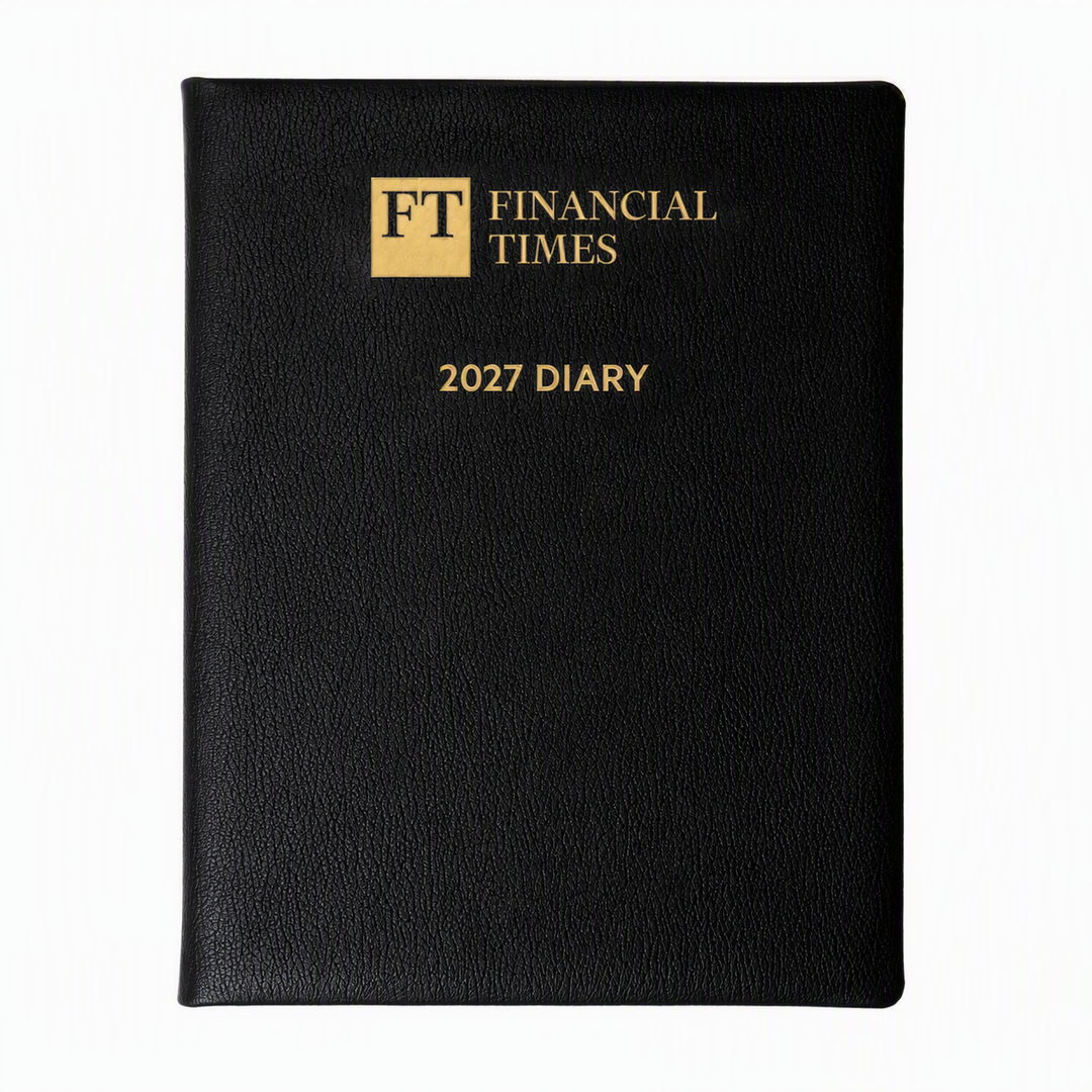 2027 Calendar Year Leather Desk Diary – Week-to-View Planner – Natural Grain, Italian Leather Cover in Black (DL-27)