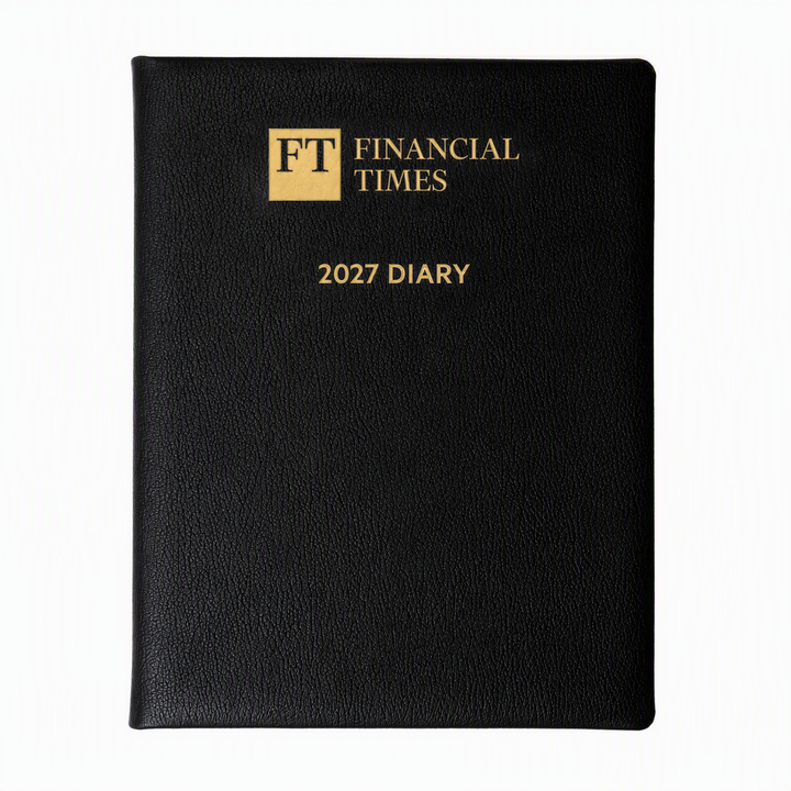 2027 Calendar Year Leather Desk Diary – Week-to-View Planner – Natural Grain, Italian Leather Cover in Black (DL-27)