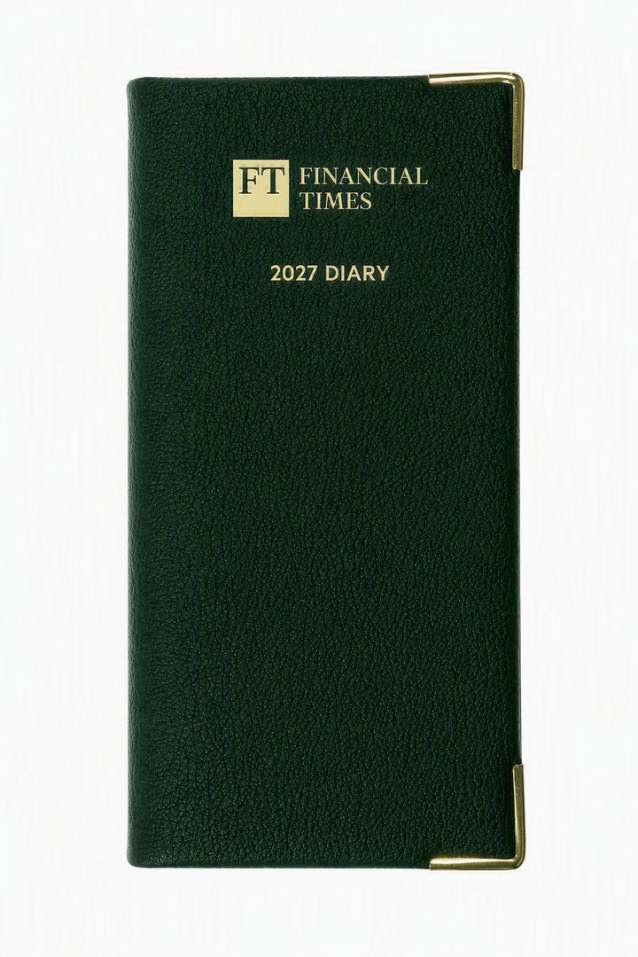 2027 Calendar Year Portrait Pocket Diary – Week-to-View Planner – Luxury, Padded Faux Leather Cover in Green (PCG-27)