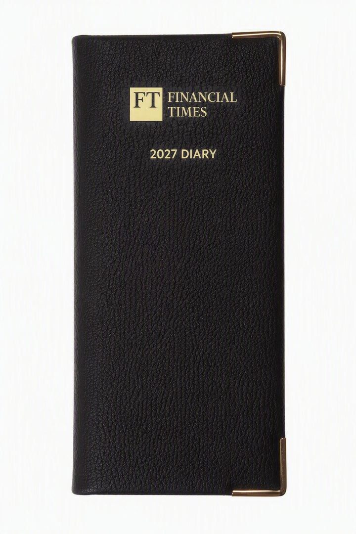 2027 Calendar Year Portrait Pocket Diary – Week-to-View Planner – Natural Grain, Italian Leather Cover in Black (PL-27)