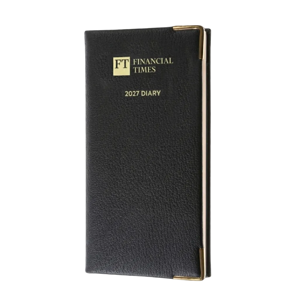 2027 Calendar Year Landscape Pocket Diary – Week-to-View Planner with Pink Paper – Luxury, Padded Faux Leather Cover in Black (PP-27)