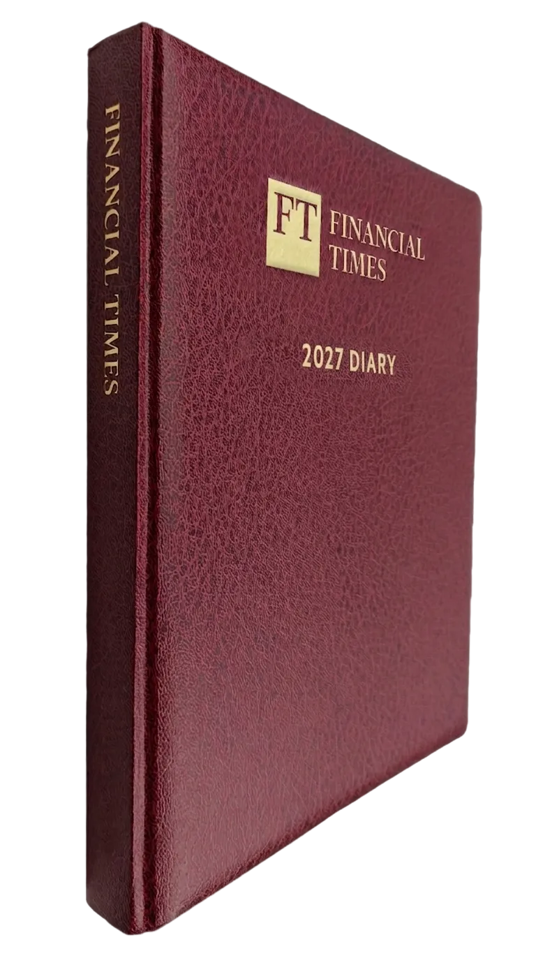 2027 Calendar Year Desk Diary – Week-to-View Planner – Luxury, Padded Faux Leather Cover in Claret (DCC-27)