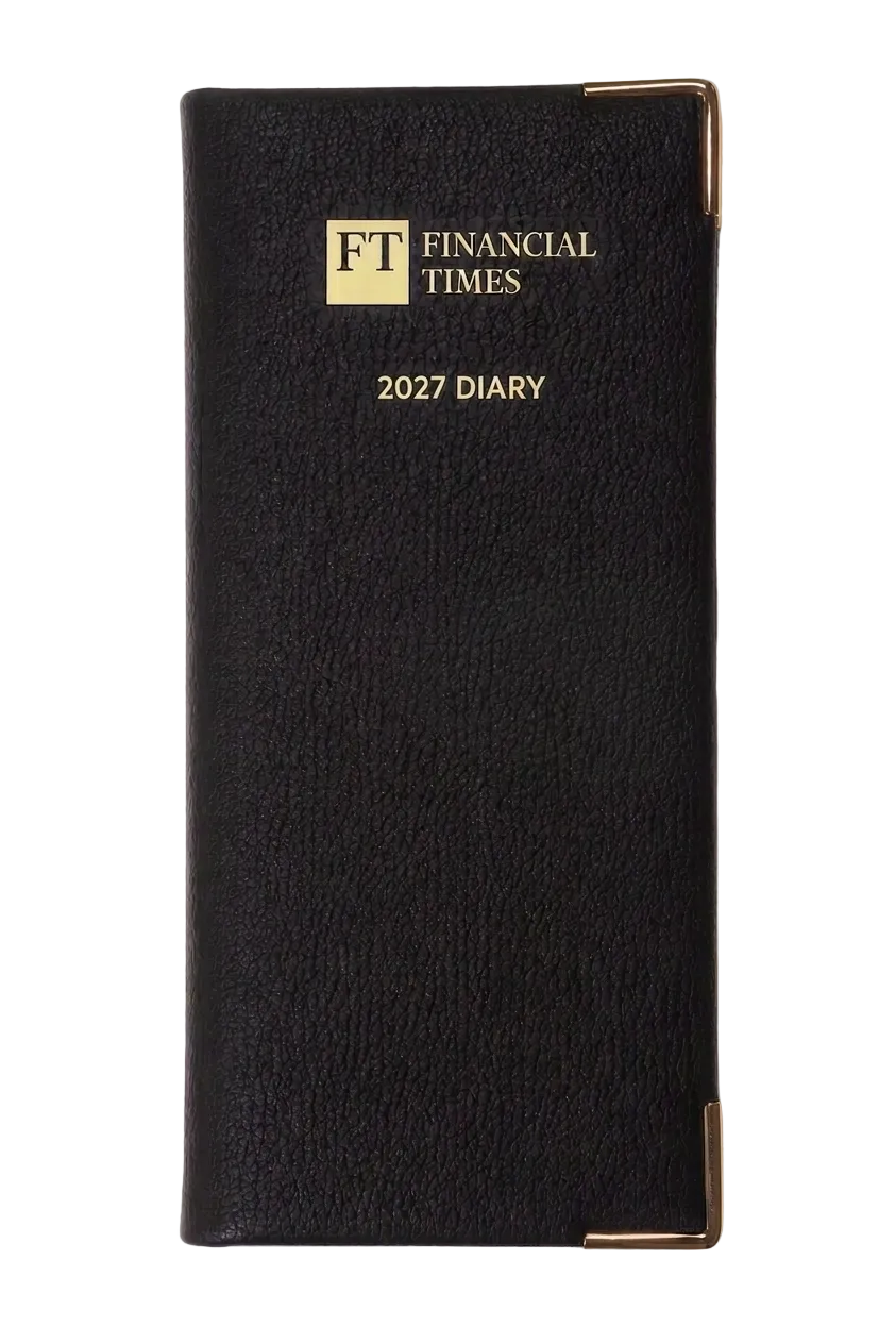 2027 Calendar Year Portrait Pocket Diary – Week-to-View Planner – Natural Grain, Italian Leather Cover in Black (PL-27)