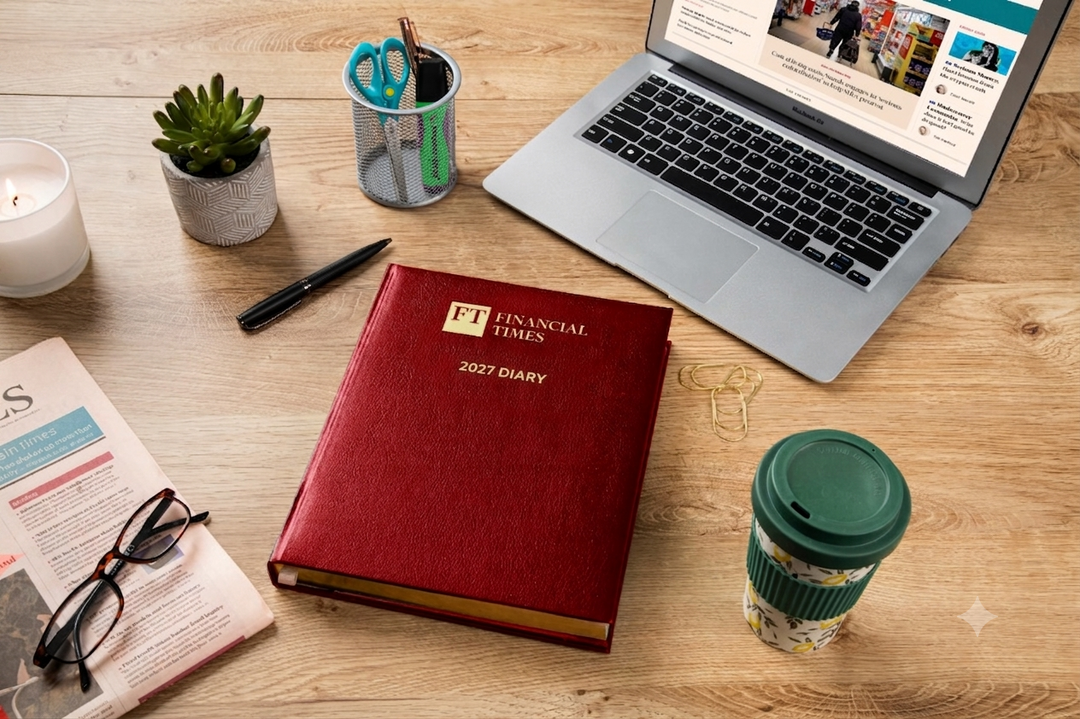 2027 Calendar Year Desk Diary – Week-to-View Planner – Luxury, Padded Faux Leather Cover in Claret (DCC-27)