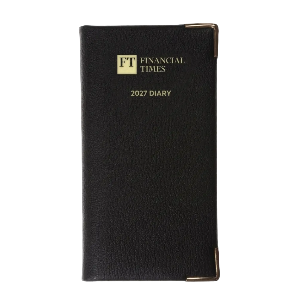 2027 Calendar Year Landscape Pocket Diary – Week-to-View Planner with Pink Paper – Luxury, Padded Faux Leather Cover in Black (PP-27)