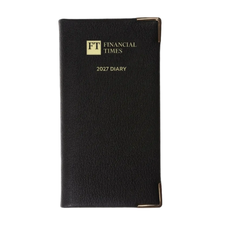 2027 Calendar Year Landscape Pocket Diary – Week-to-View Planner with Pink Paper – Luxury, Padded Faux Leather Cover in Black (PP-27)
