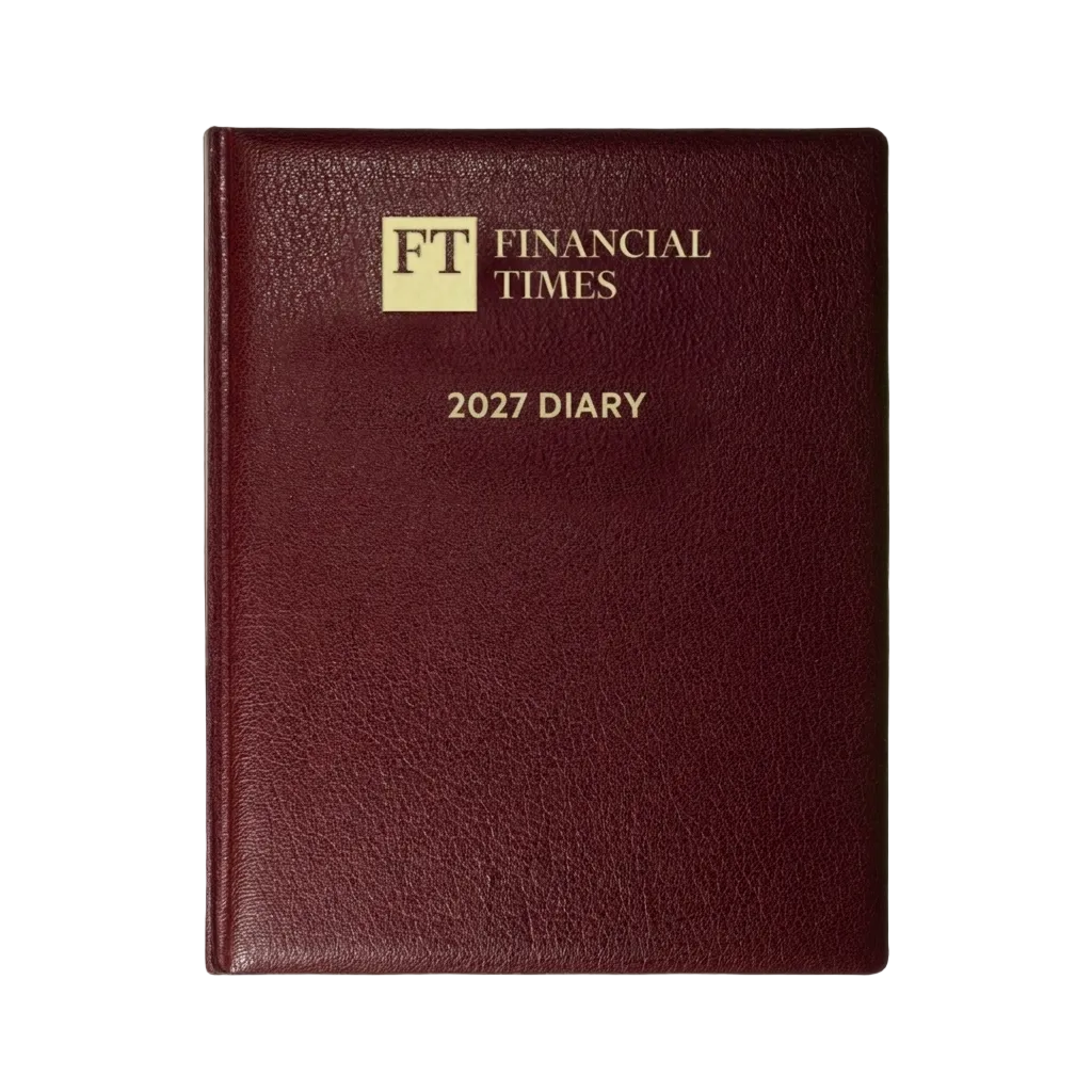 2027 Calendar Year Desk Diary – Week-to-View Planner – Luxury, Padded Faux Leather Cover in Claret (DCC-27)