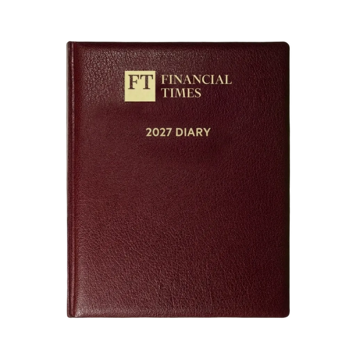 2027 Calendar Year Desk Diary – Week-to-View Planner – Luxury, Padded Faux Leather Cover in Claret (DCC-27)