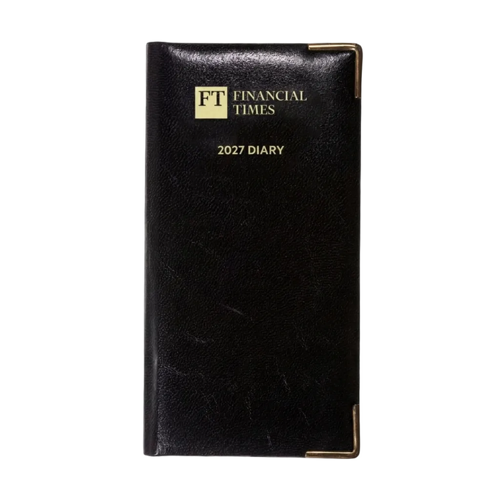 2027 Calendar Year Portrait Pocket Diary – Week-to-View Planner – Luxury, Padded Faux Leather Cover in Black (PC-27)