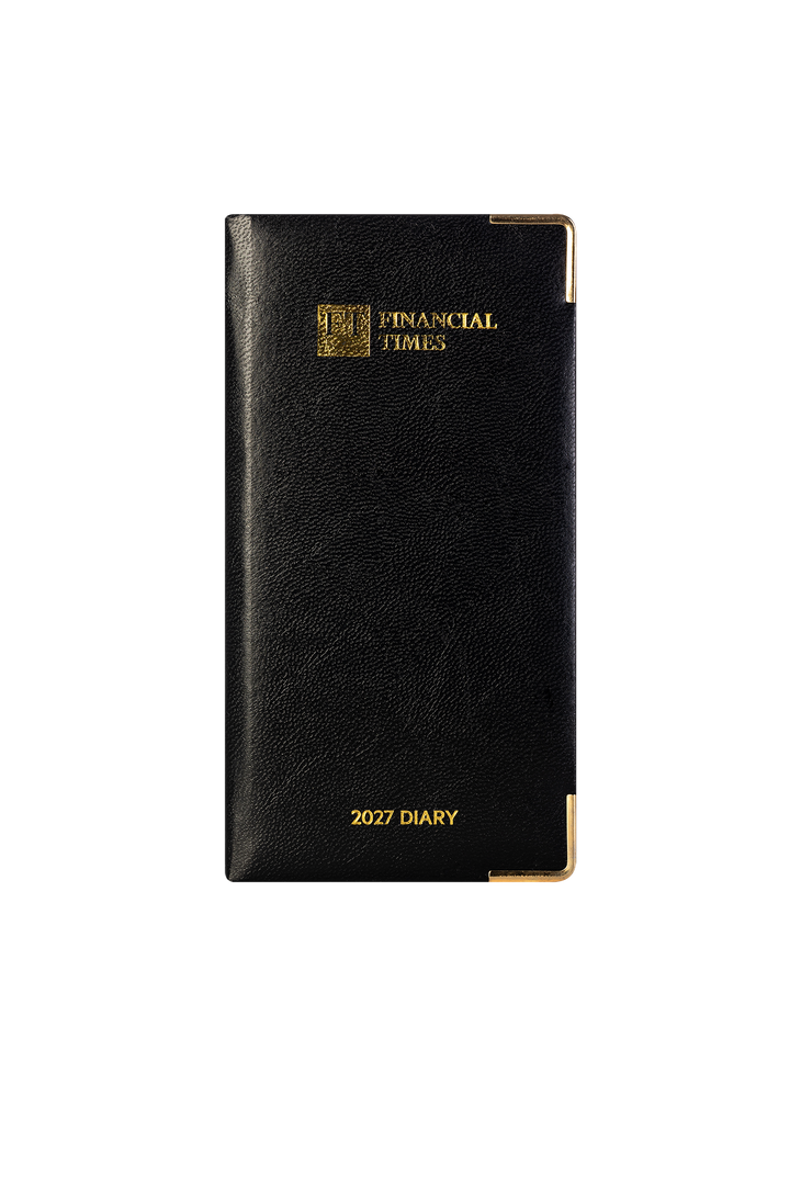 2027 Calendar Year Portrait Pocket Diary – Week-to-View Planner – Luxury, Padded Faux Leather Cover in Black (PC-27)