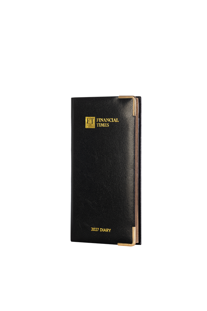 2027 Calendar Year Portrait Pocket Diary – Week-to-View Planner – Luxury, Padded Faux Leather Cover in Black (PC-27)
