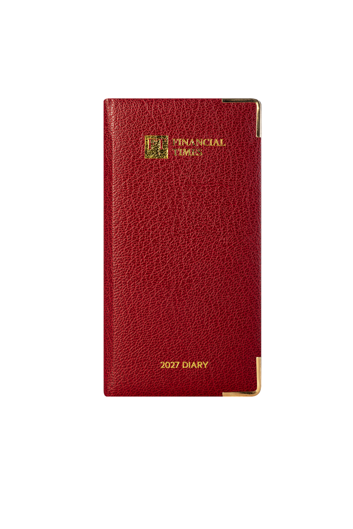 2027 Calendar Year Portrait Pocket Diary – Week-to-View Planner – Luxury, Padded Faux Leather Cover in Claret (PCC-27)