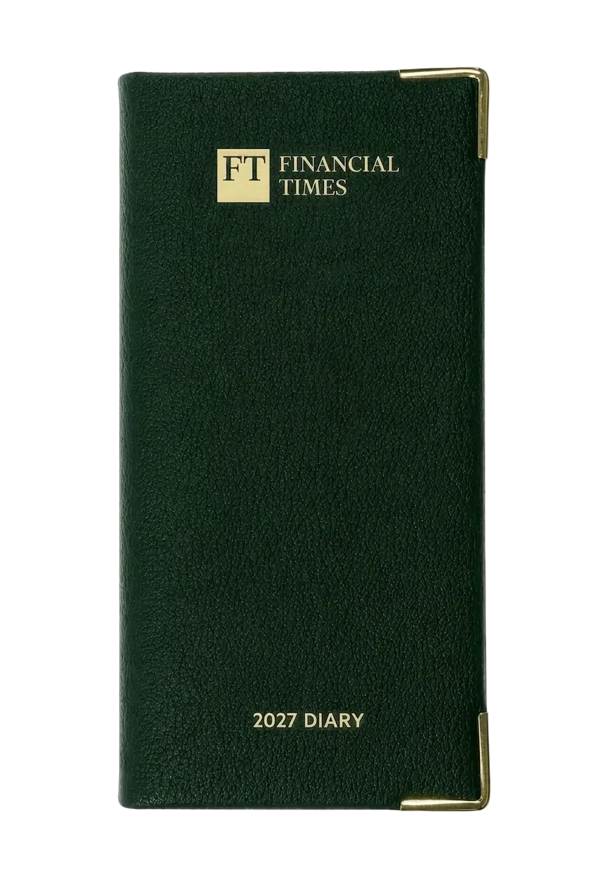 2027 Calendar Year Portrait Pocket Diary – Week-to-View Planner – Luxury, Padded Faux Leather Cover in Green (PCG-27)