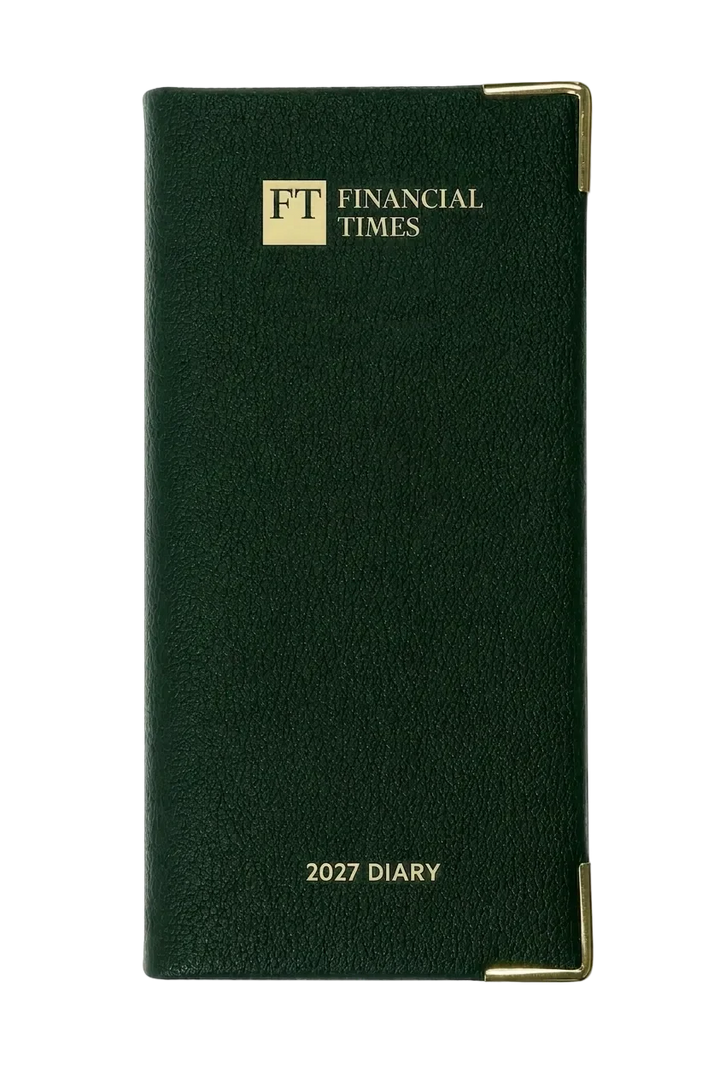 2027 Calendar Year Portrait Pocket Diary – Week-to-View Planner – Luxury, Padded Faux Leather Cover in Green (PCG-27)