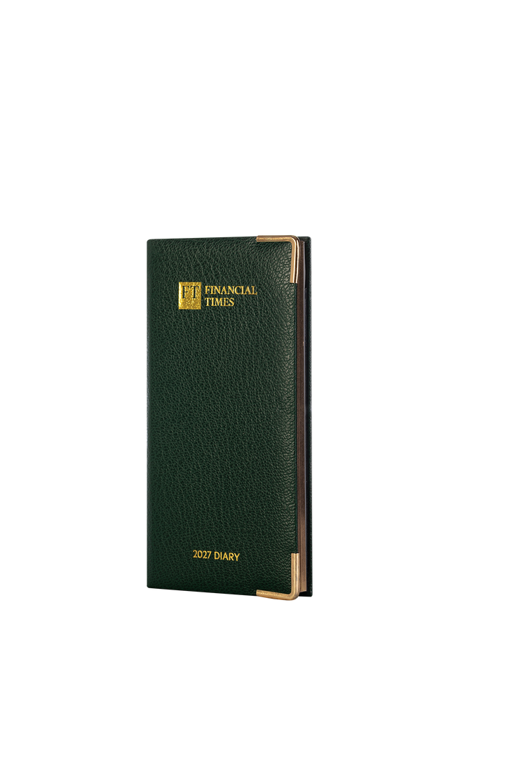 2027 Calendar Year Portrait Pocket Diary – Week-to-View Planner – Luxury, Padded Faux Leather Cover in Green (PCG-27)