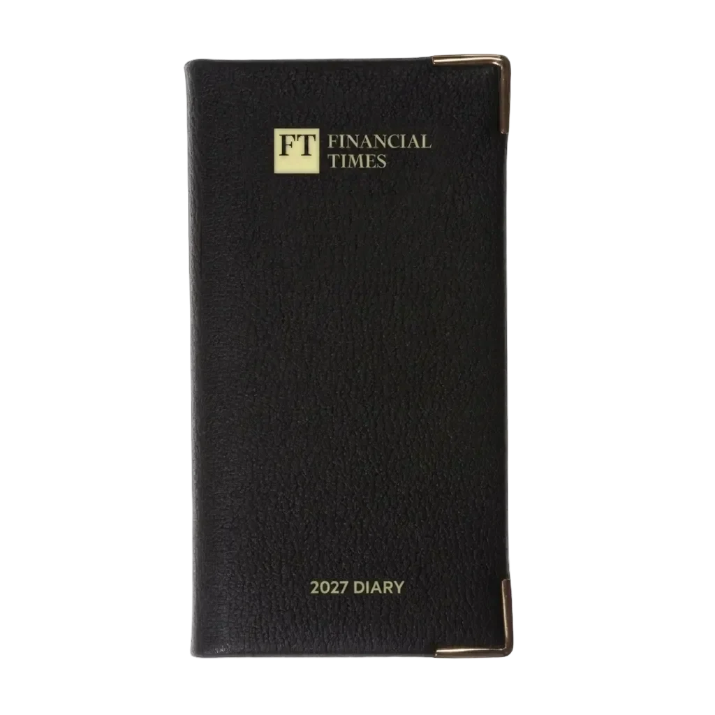 2027 Calendar Year Landscape Pocket Diary – Week-to-View Planner with Pink Paper – Luxury, Padded Faux Leather Cover in Black (PP-27)