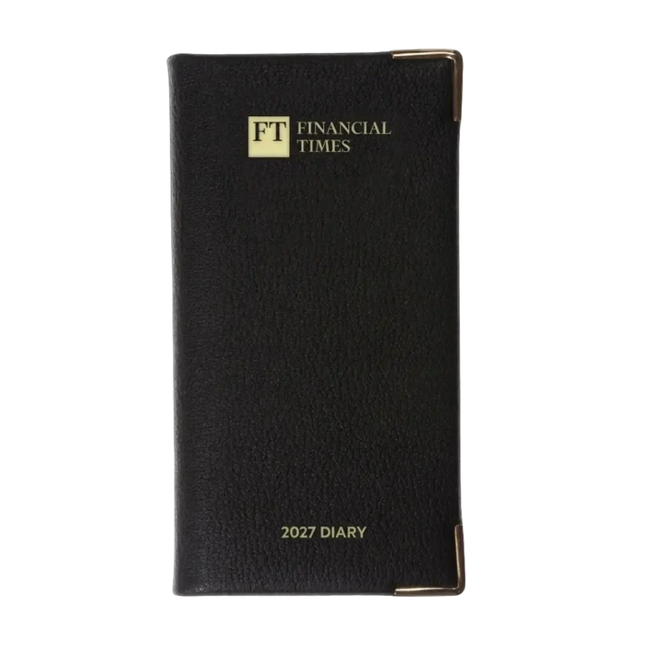 2027 Calendar Year Landscape Pocket Diary – Week-to-View Planner with Pink Paper – Luxury, Padded Faux Leather Cover in Black (PP-27)