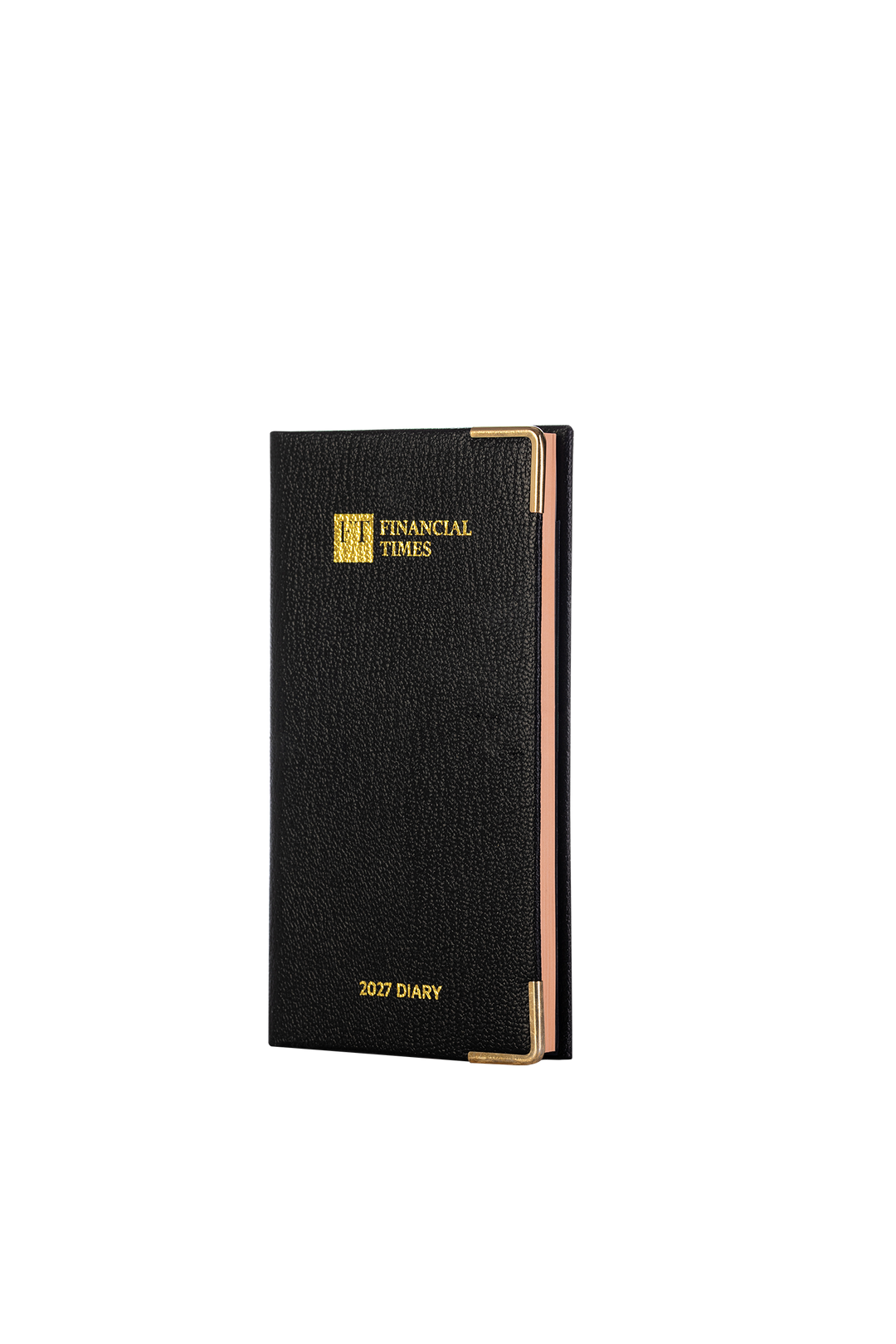 2027 Calendar Year Landscape Pocket Diary – Week-to-View Planner with Pink Paper – Luxury, Padded Faux Leather Cover in Black (PP-27)