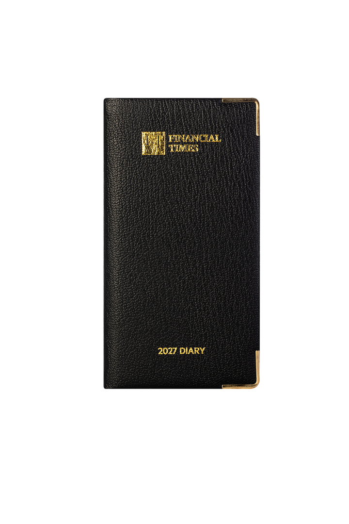 2027 Calendar Year Landscape Pocket Diary – Week-to-View Planner with Pink Paper – Luxury, Padded Faux Leather Cover in Black (PP-27)