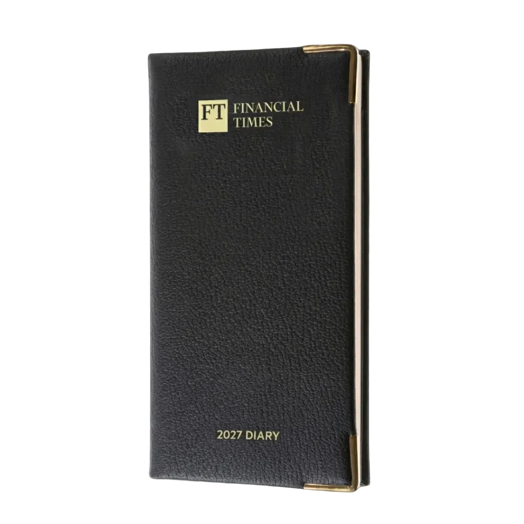2027 Calendar Year Landscape Pocket Diary – Week-to-View Planner with Pink Paper – Luxury, Padded Faux Leather Cover in Black (PP-27)