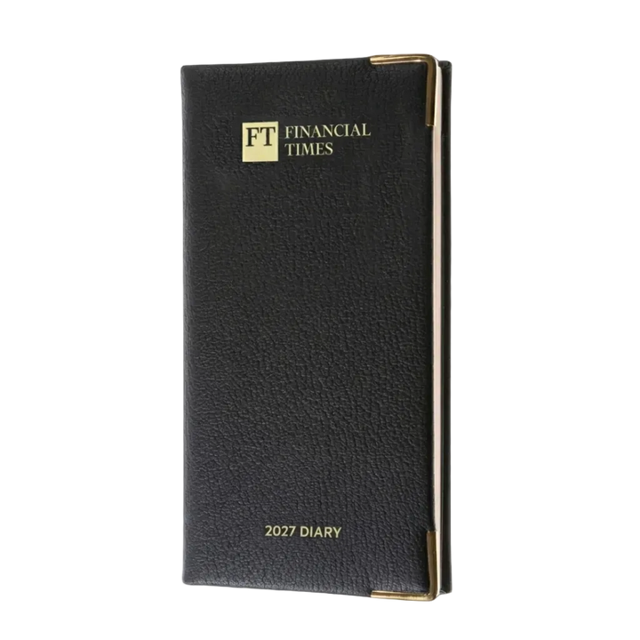 2027 Calendar Year Landscape Pocket Diary – Week-to-View Planner with Pink Paper – Luxury, Padded Faux Leather Cover in Black (PP-27)